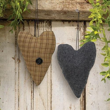 2 Set Primitive Stuffed Country Heart Ornaments - The Fox Decor